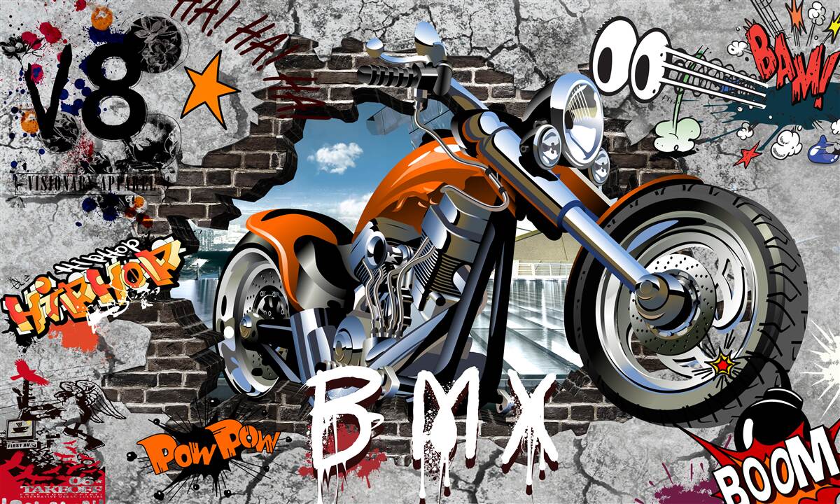 Papier peint moto représentée sur un graffiti