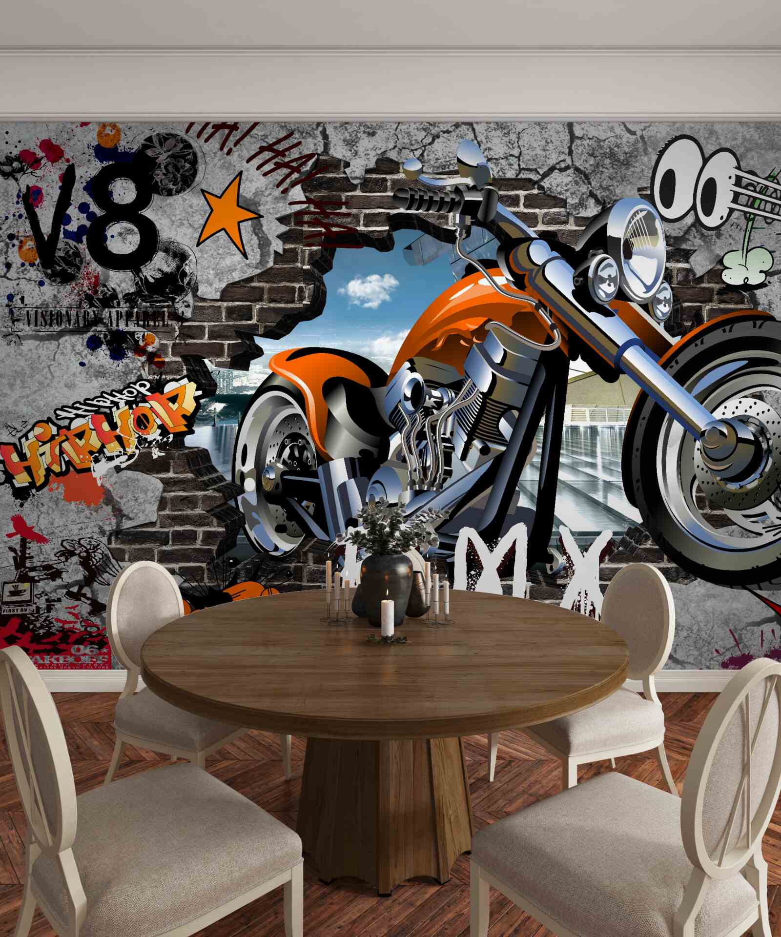 Papier peint moto représentée sur un graffiti