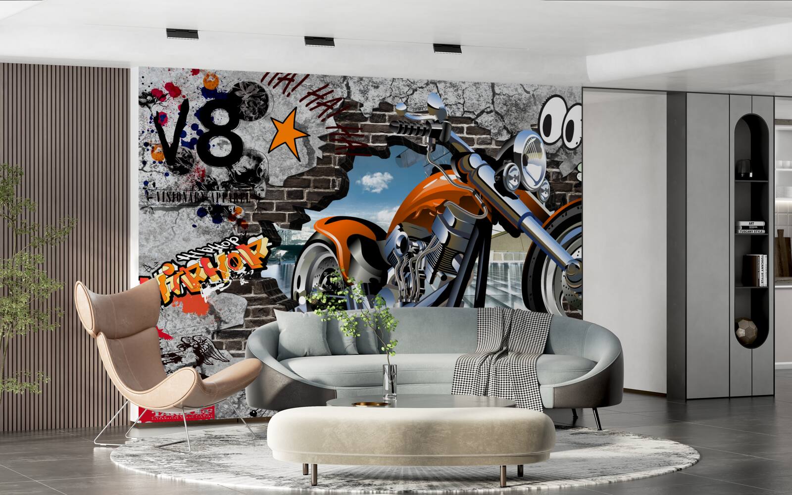 Papier peint moto représentée sur un graffiti