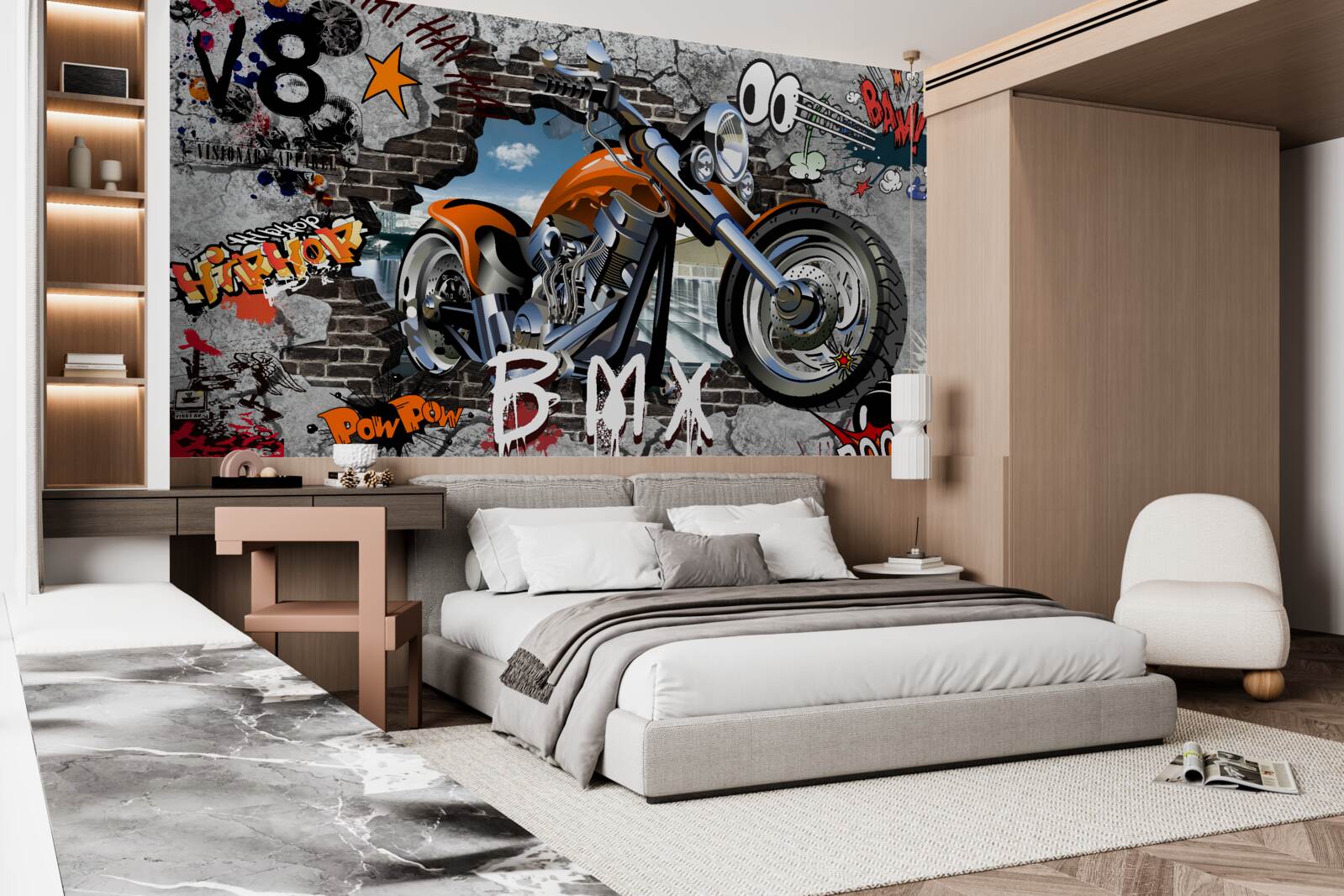 Papier peint moto représentée sur un graffiti