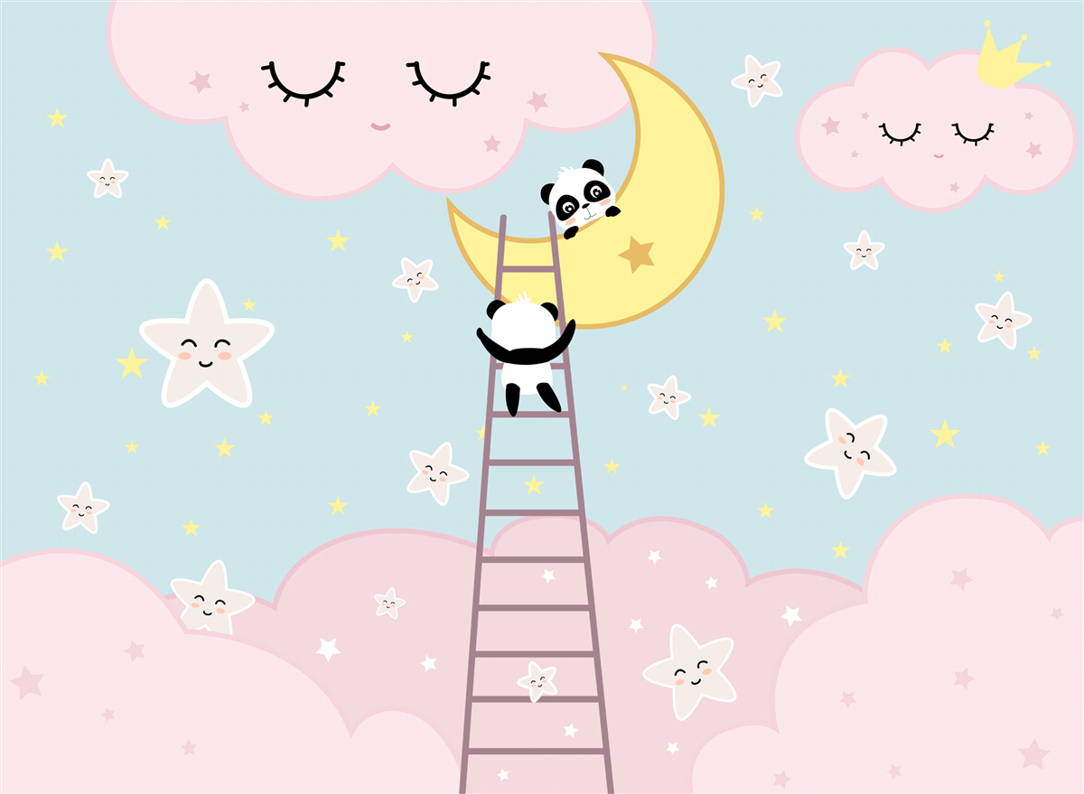 Papier peint le panda monte sur la lune