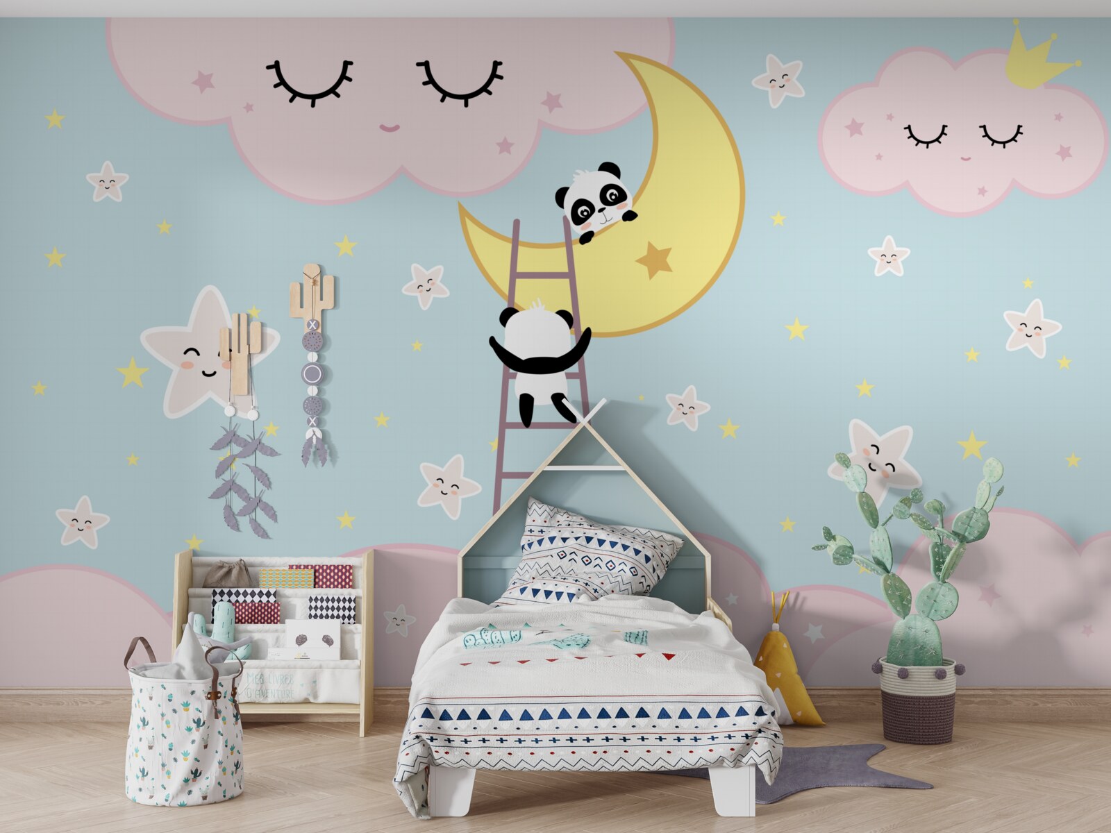 Papier peint le panda monte sur la lune
