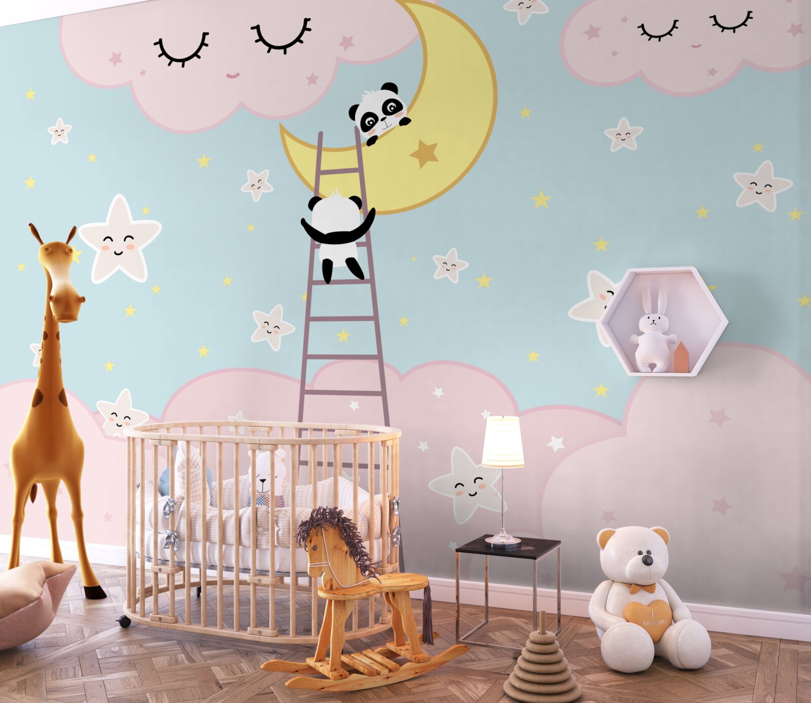 Papier peint le panda monte sur la lune