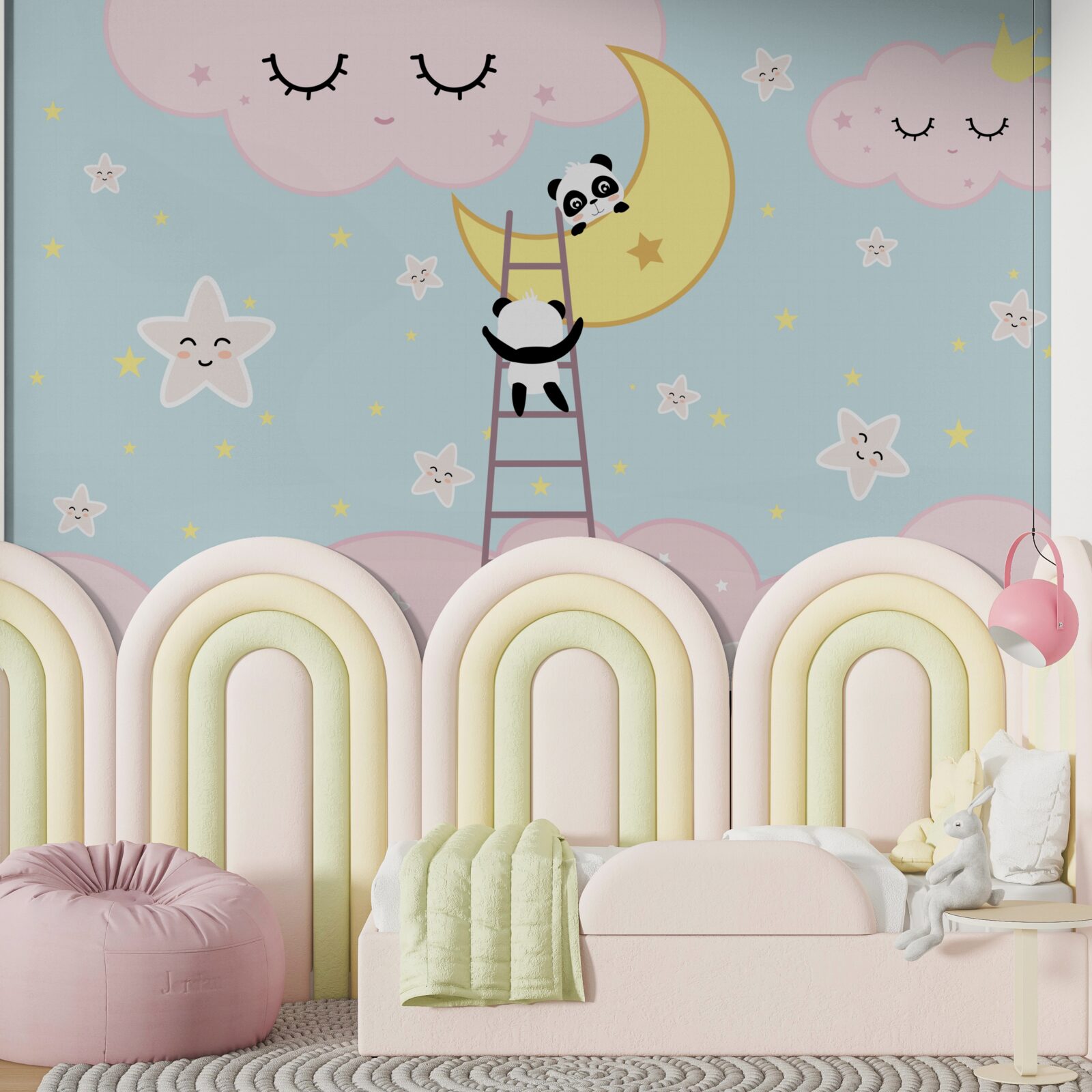 Papier peint le panda monte sur la lune