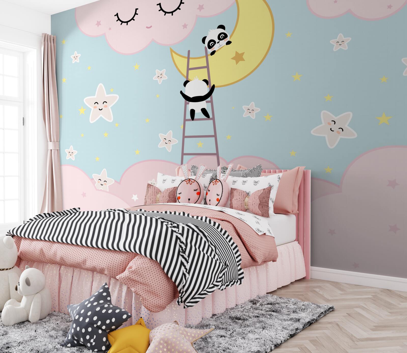 Papier peint le panda monte sur la lune