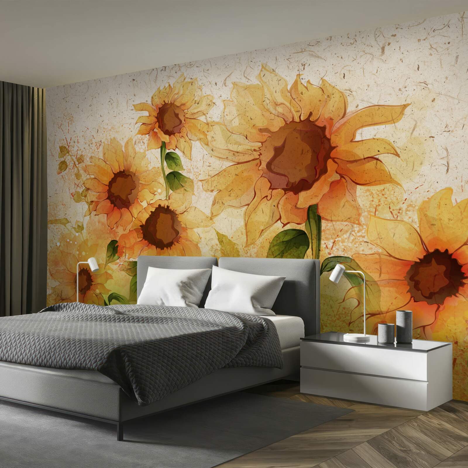 Papier peint éclairage des tournesols dorés