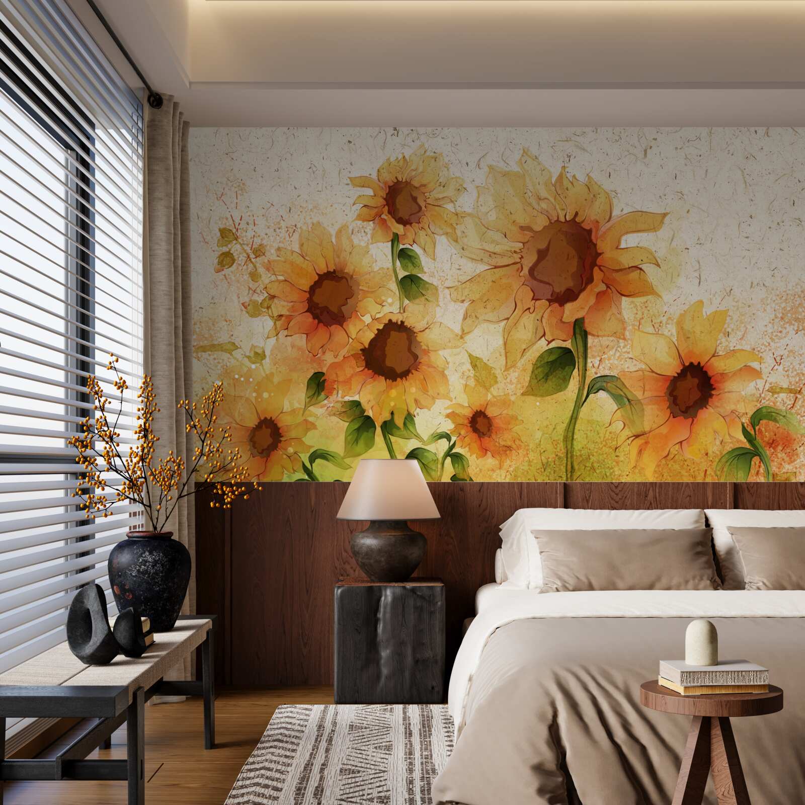 Papier peint éclairage des tournesols dorés
