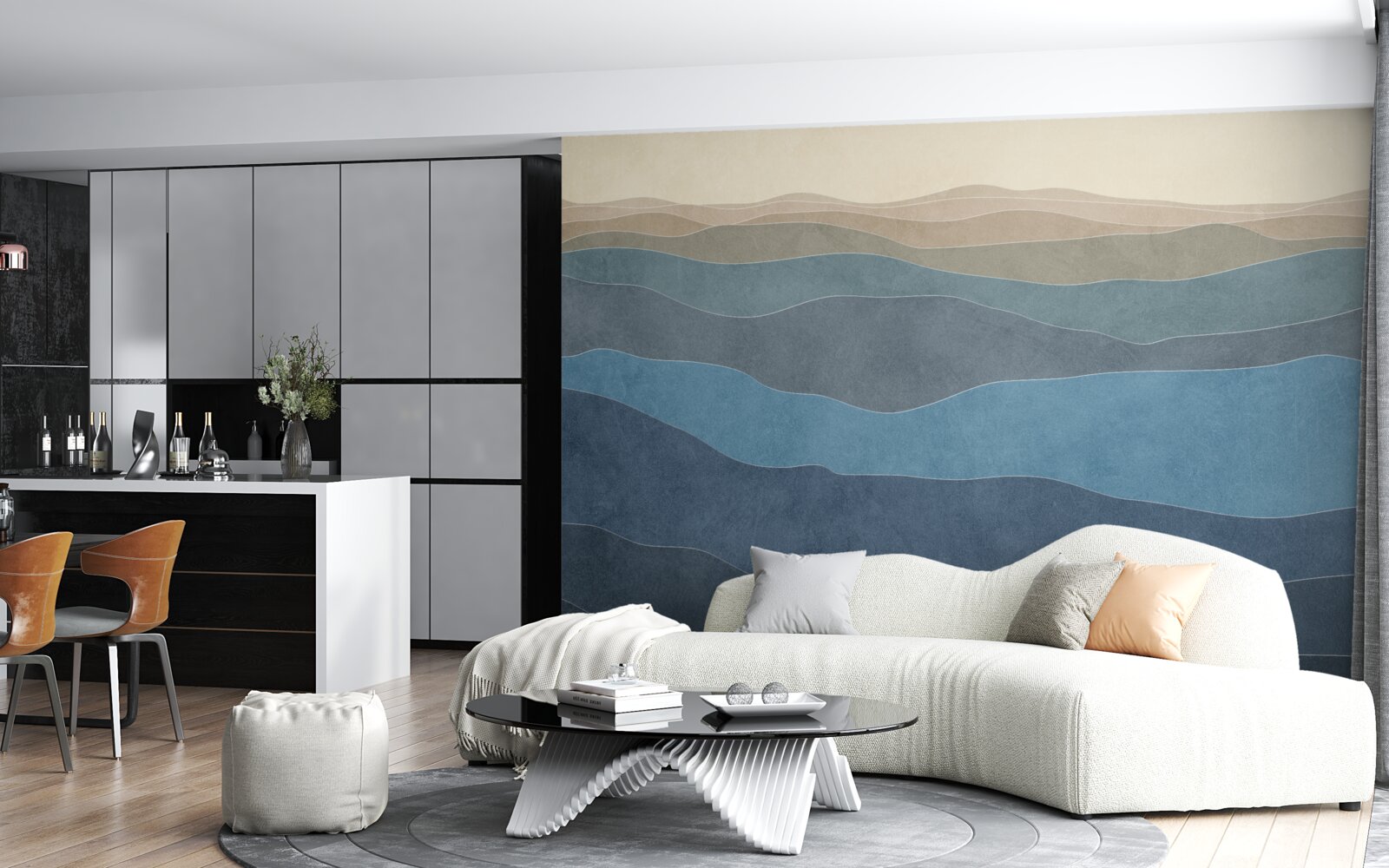 Papier peint au lever du soleil, collines et avions multicolores