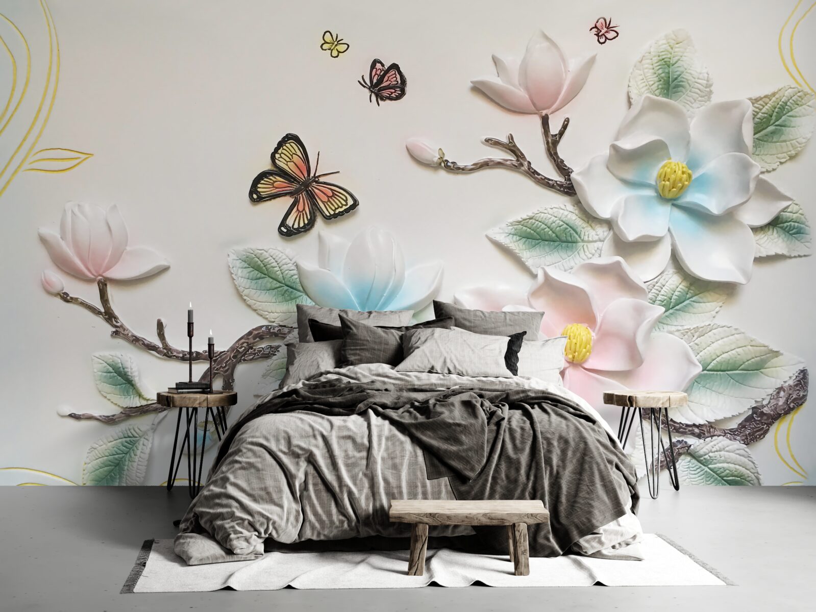 Papier peint Le magnolia ouvre ses fleurs aux papillons de nuit