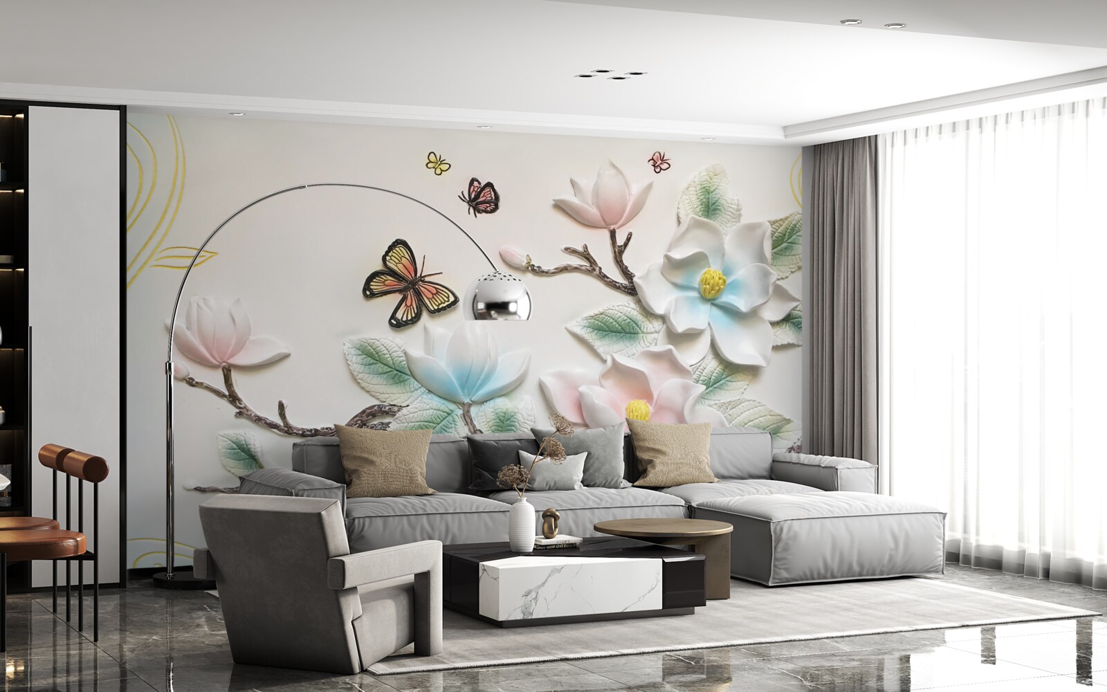 Papier peint Le magnolia ouvre ses fleurs aux papillons de nuit