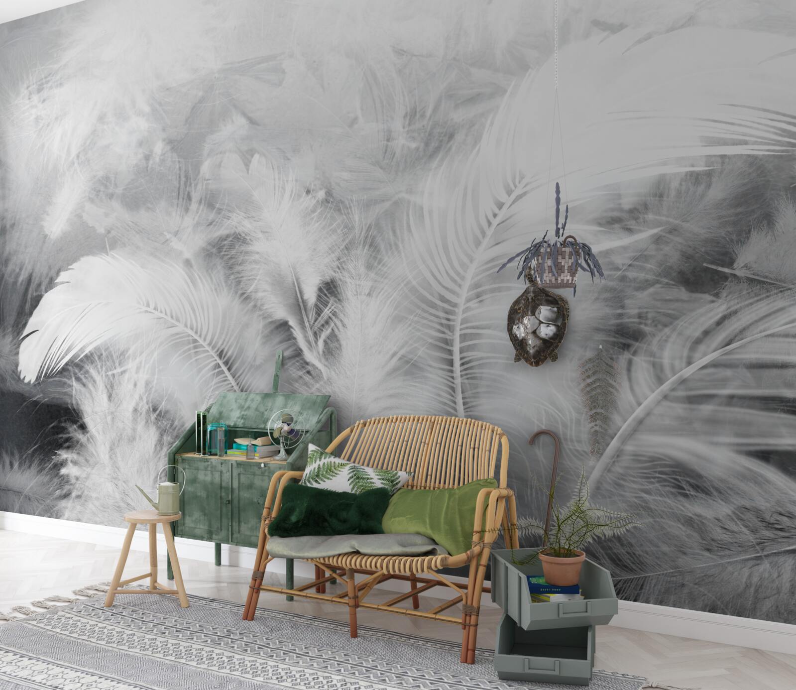 Papier peint les plumes, comme les feuilles des plantes, sont brillantes