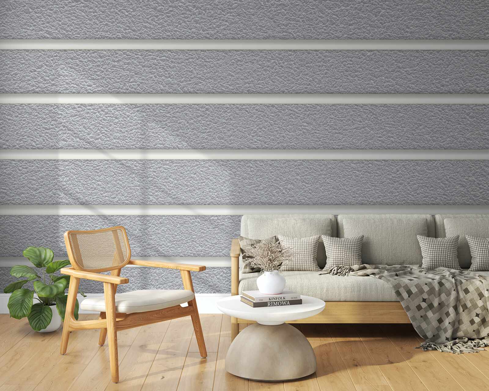 Papier peint lignes horizontales blanches sur fond gris