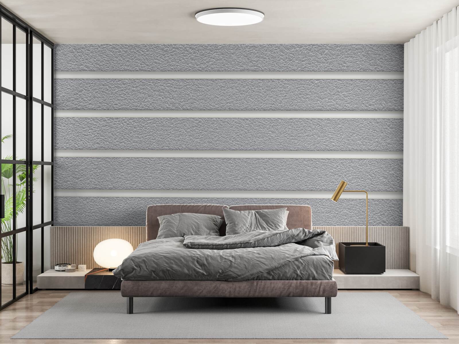 Papier peint lignes horizontales blanches sur fond gris