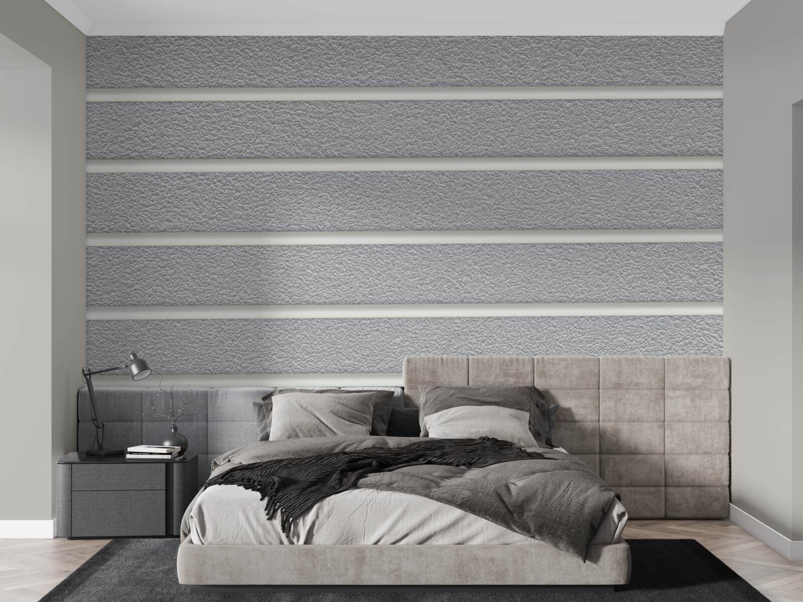Papier peint lignes horizontales blanches sur fond gris