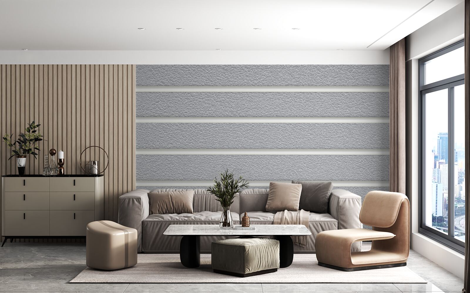 Papier peint lignes horizontales blanches sur fond gris