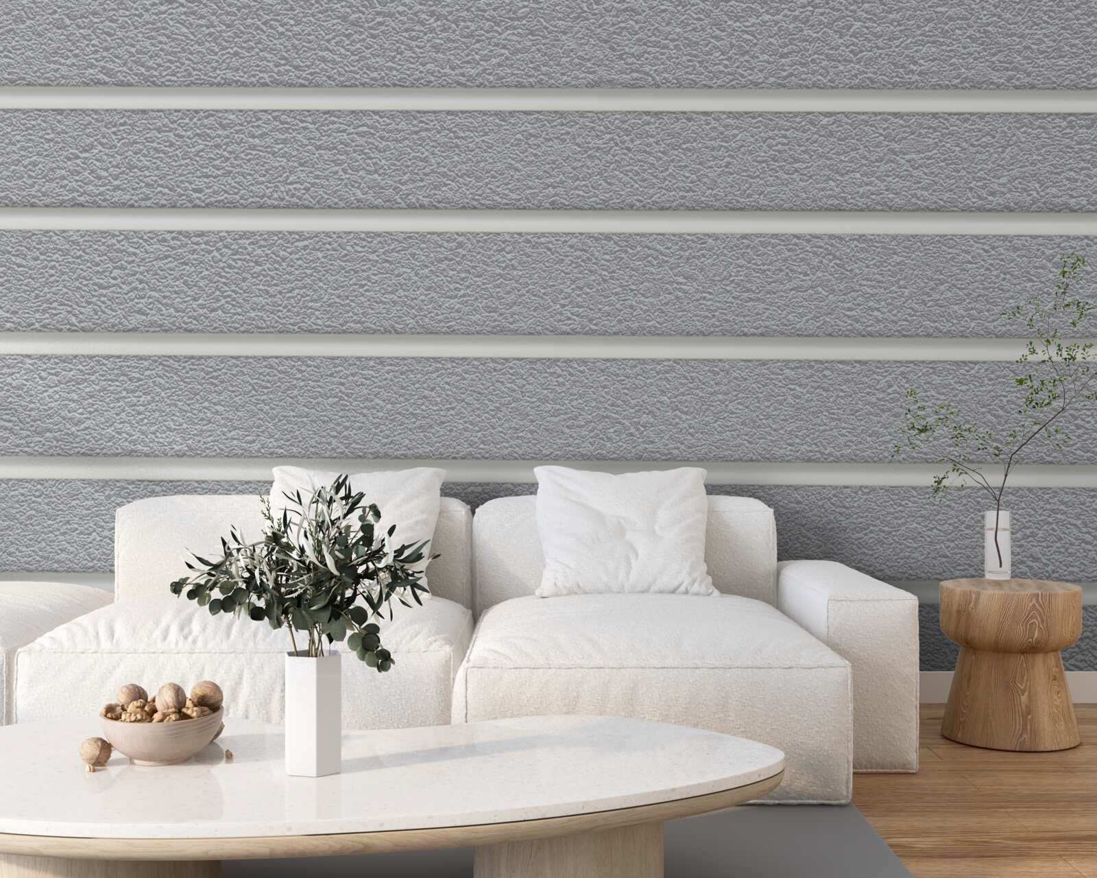 Papier peint lignes horizontales blanches sur fond gris