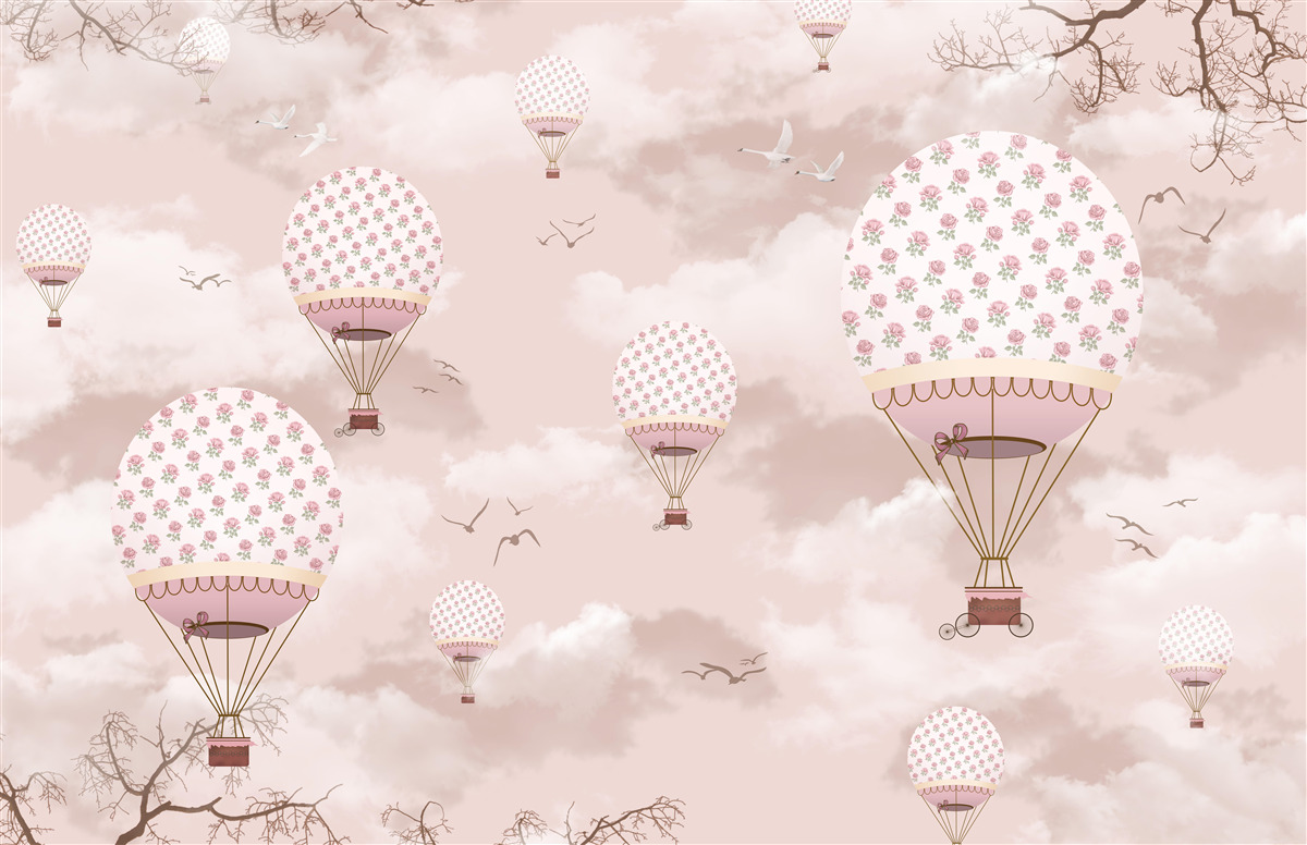 Papier peint vol en ballon entre les nuages