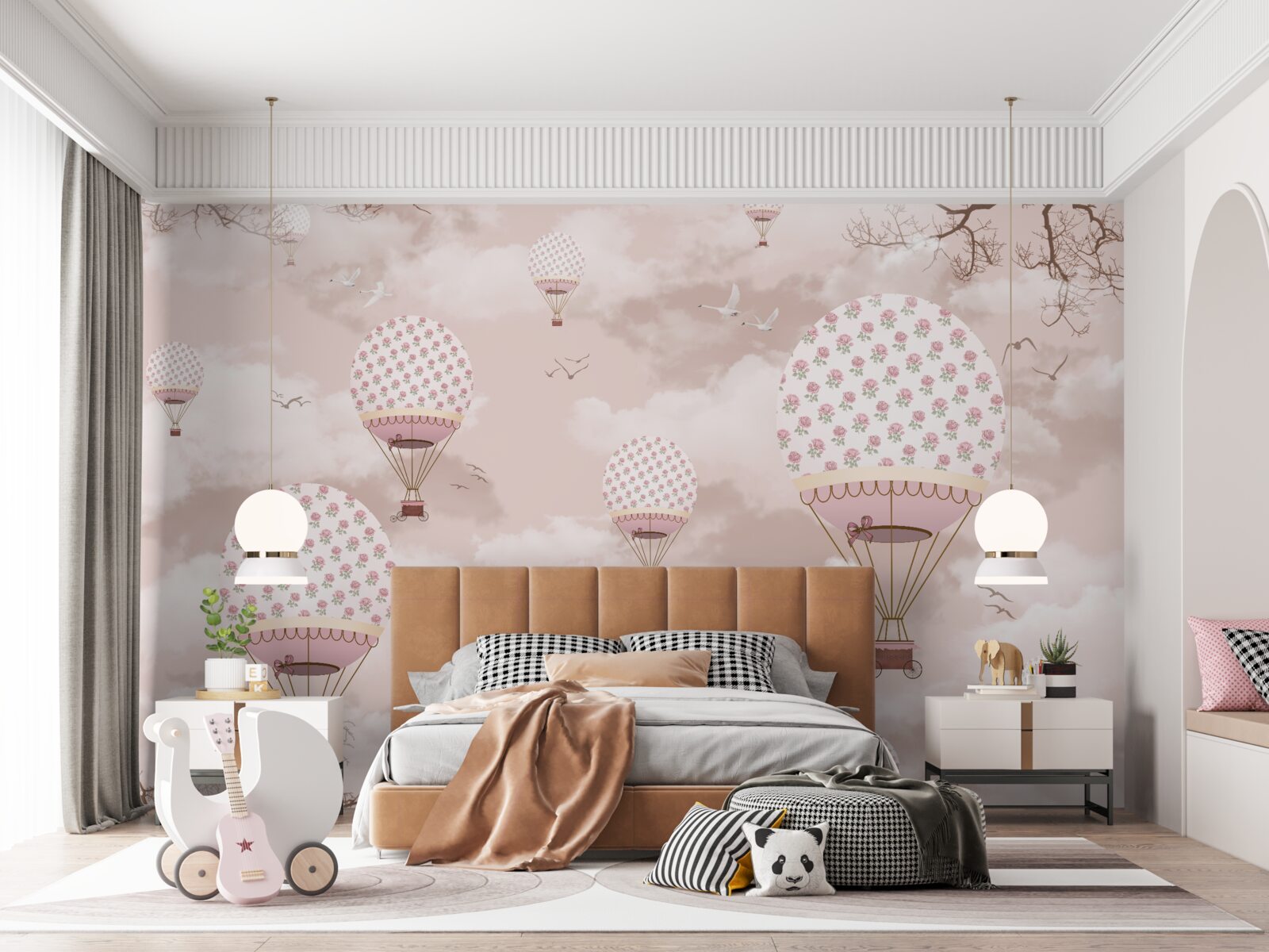 Papier peint vol en ballon entre les nuages