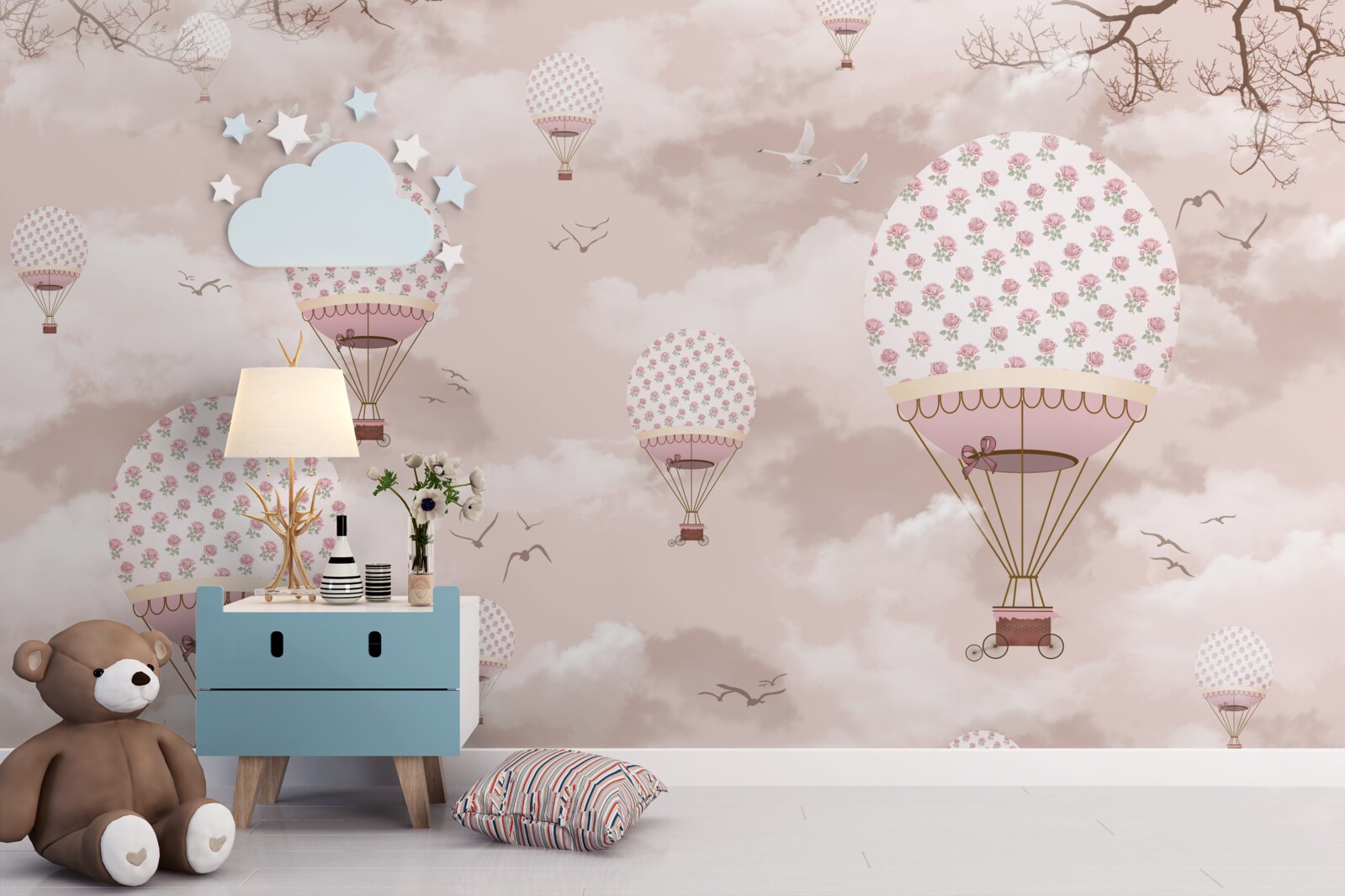 Papier peint vol en ballon entre les nuages