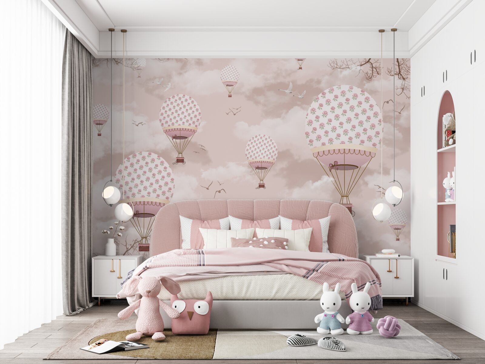 Papier peint vol en ballon entre les nuages