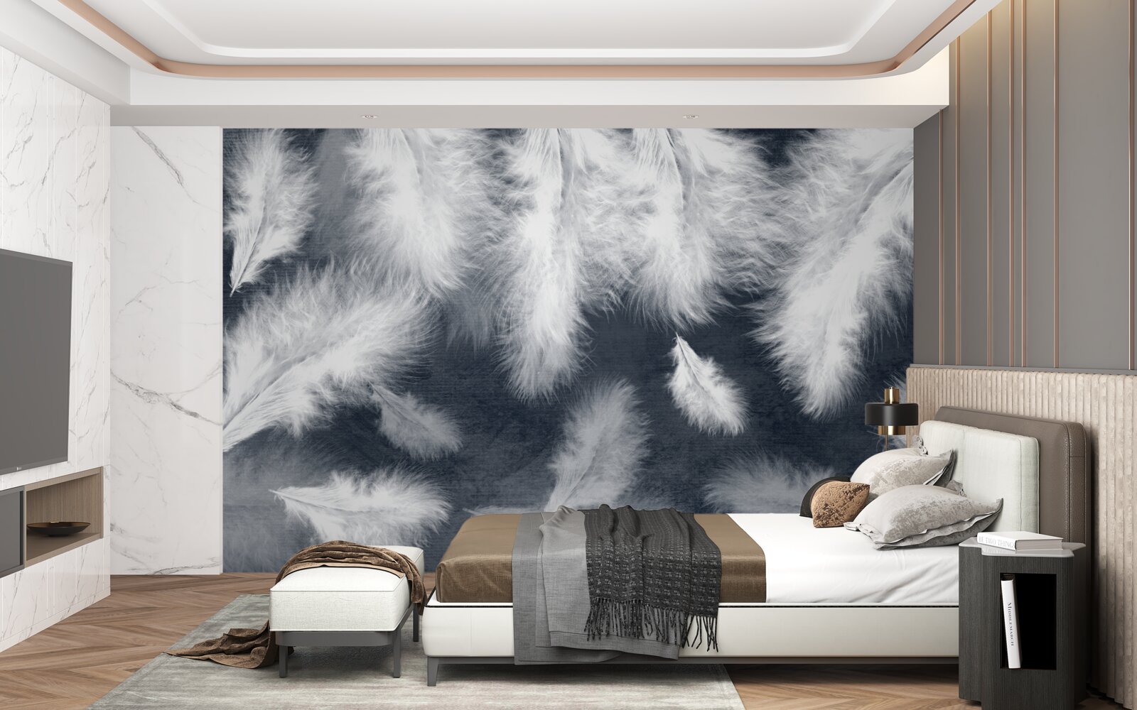Papier peint plumes denses et flottantes