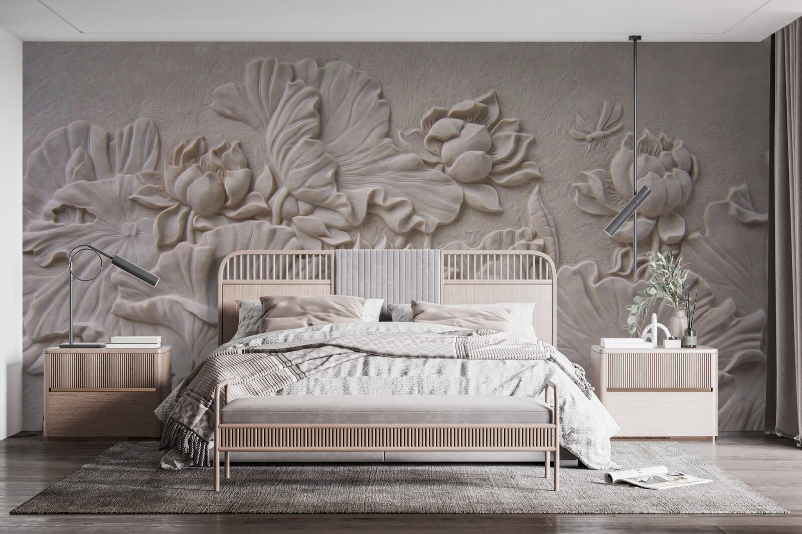 Papier peint relief en argile décoré d'images de fleurs et de plantes
