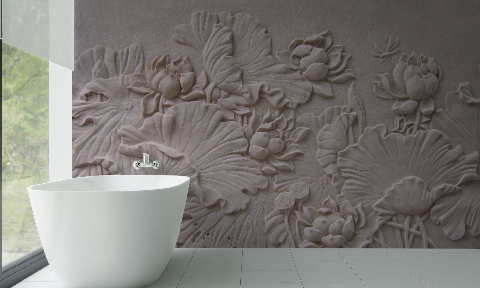Papier peint relief en argile décoré d'images de fleurs et de plantes