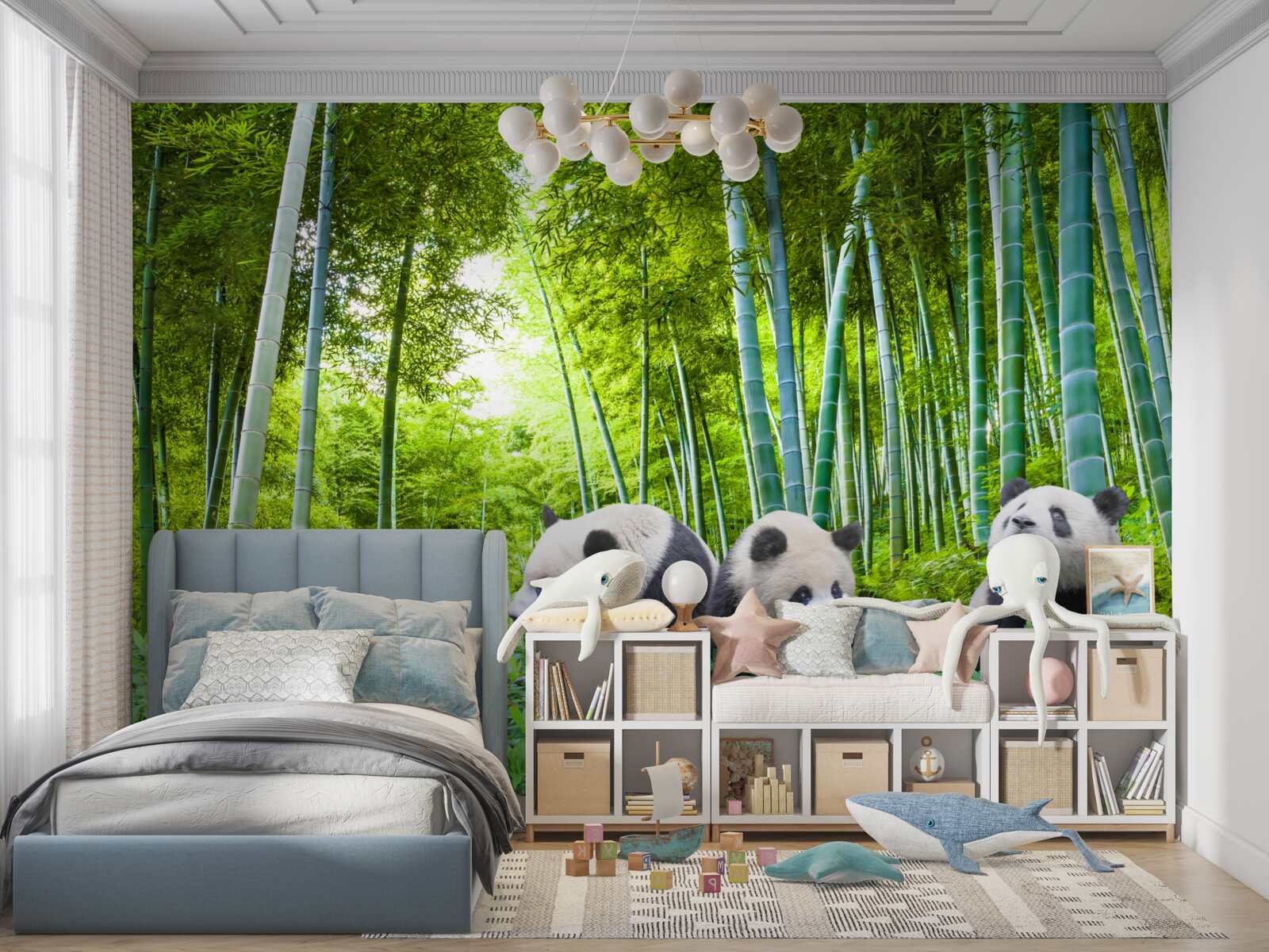 Papier peint une forêt de bambous peuplée de pandas