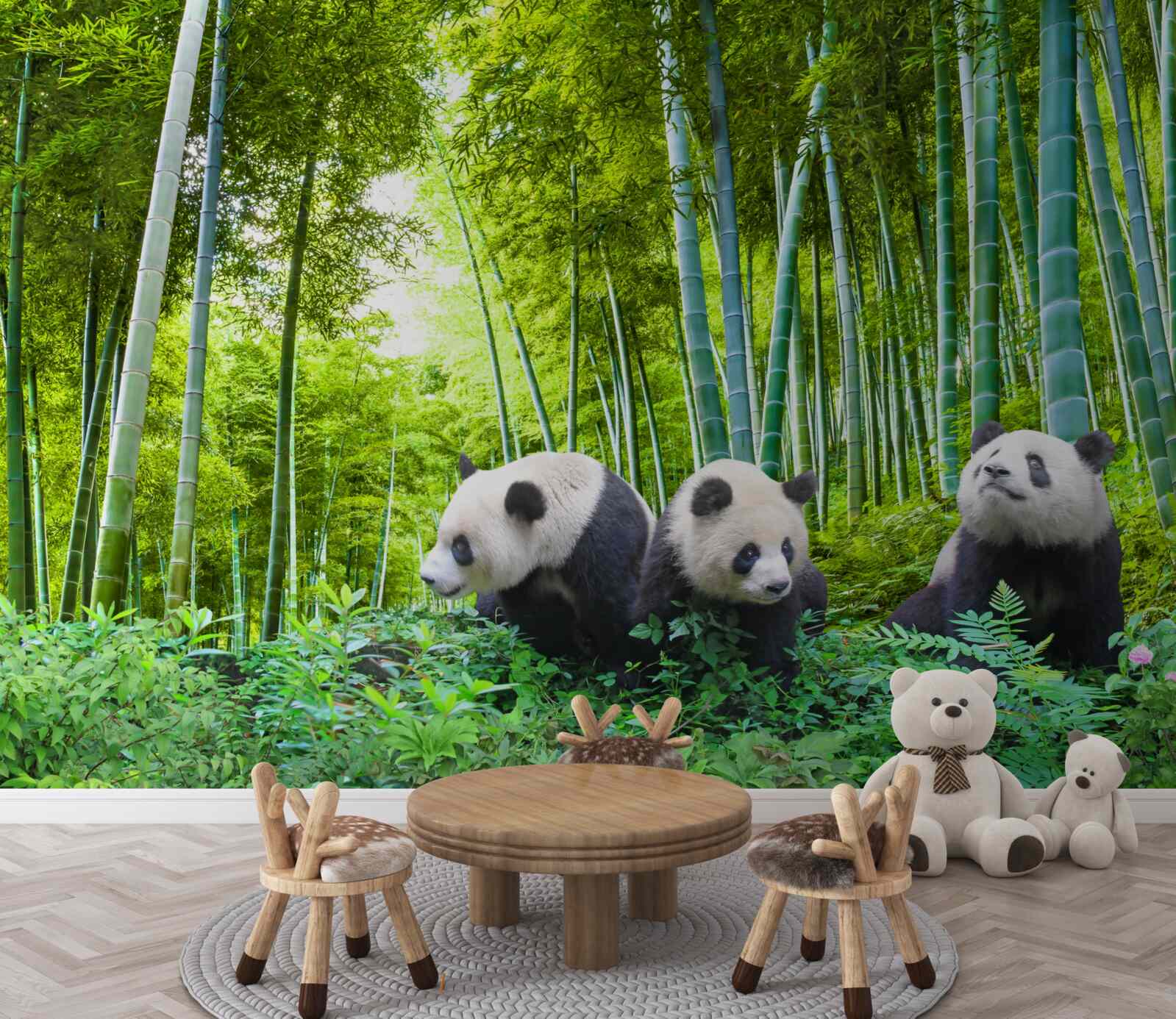 Papier peint une forêt de bambous peuplée de pandas