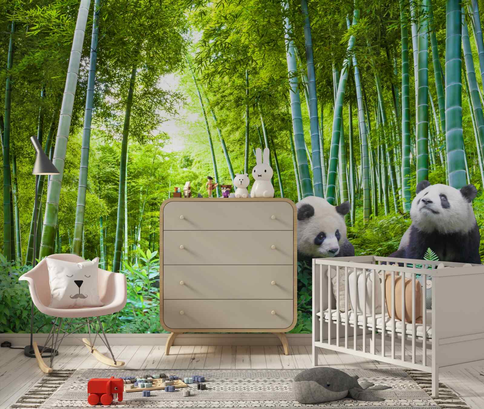 Papier peint une forêt de bambous peuplée de pandas