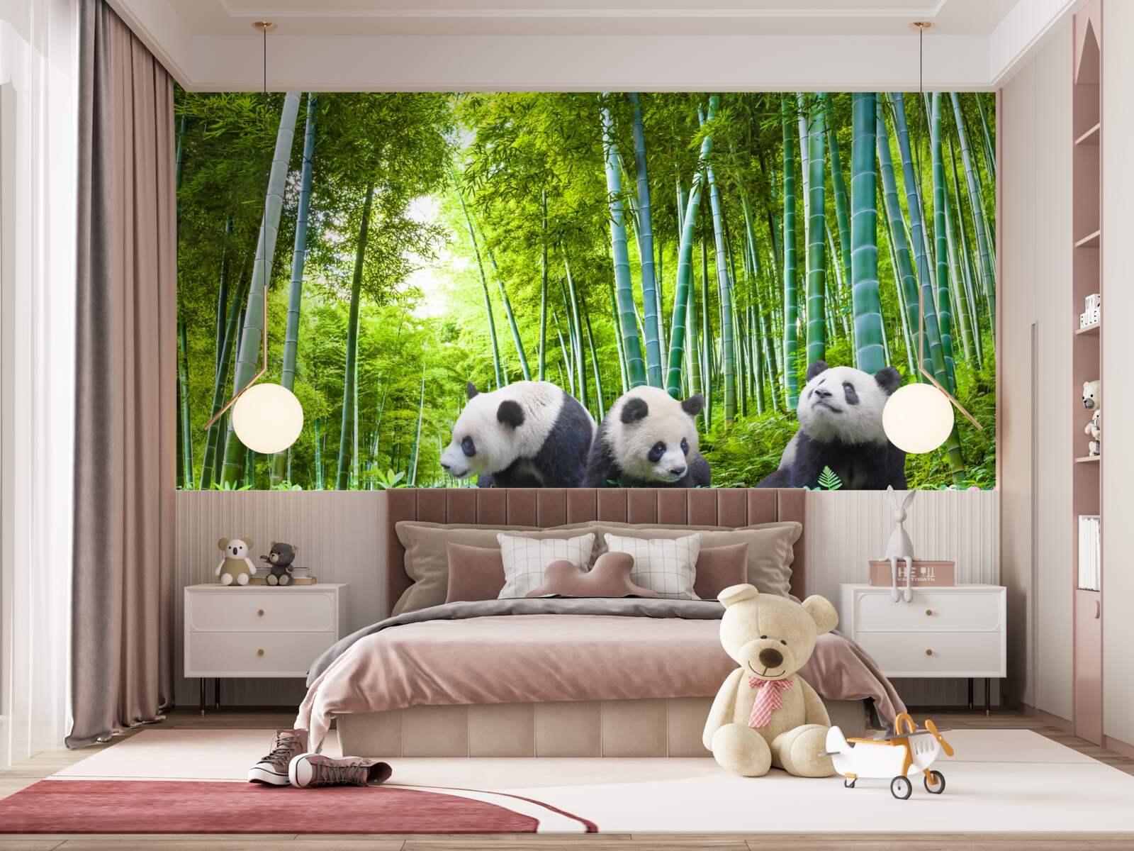 Papier peint une forêt de bambous peuplée de pandas