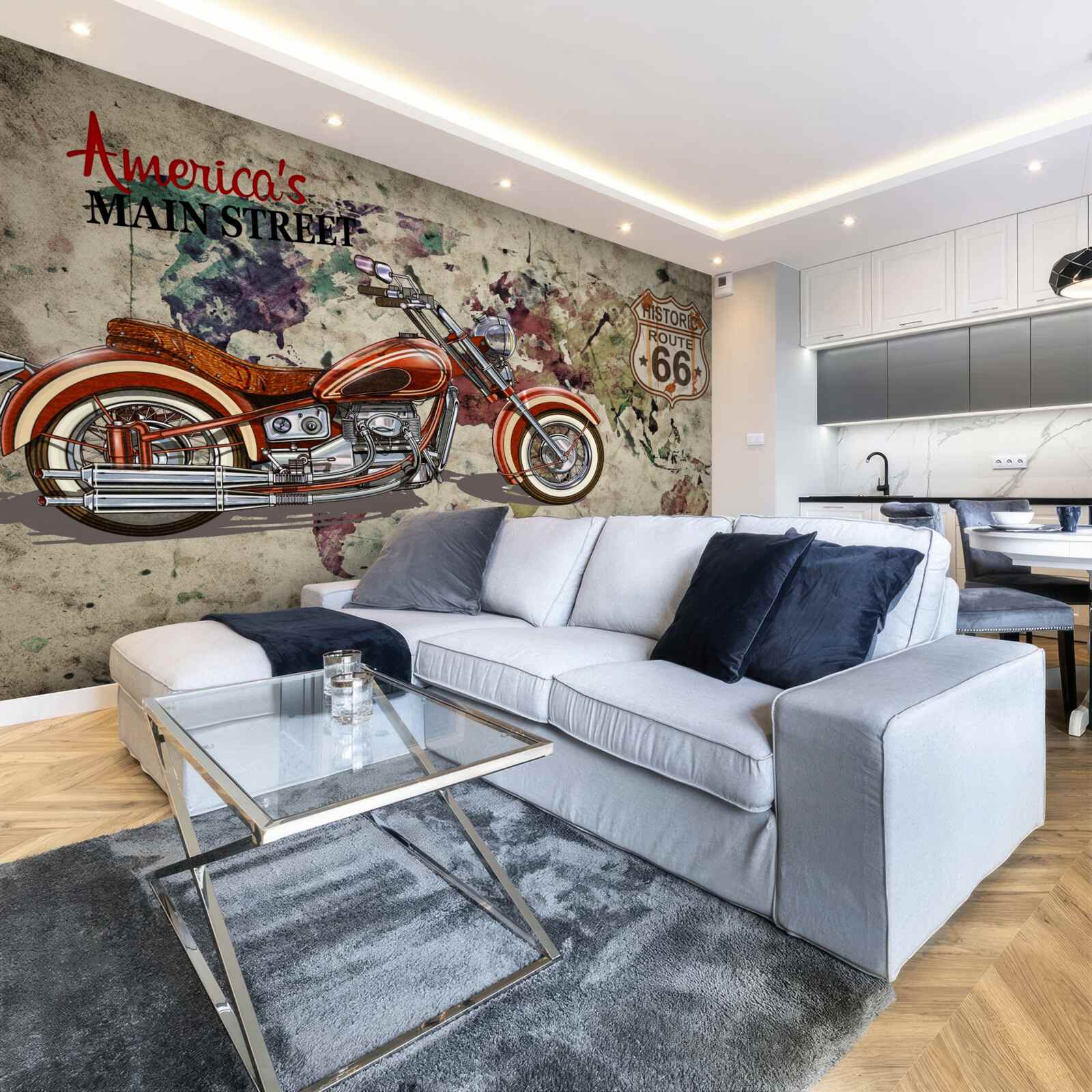 Papier peint moto rouge sur le mur
