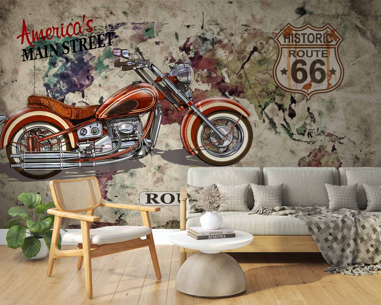 Papier peint moto rouge sur le mur