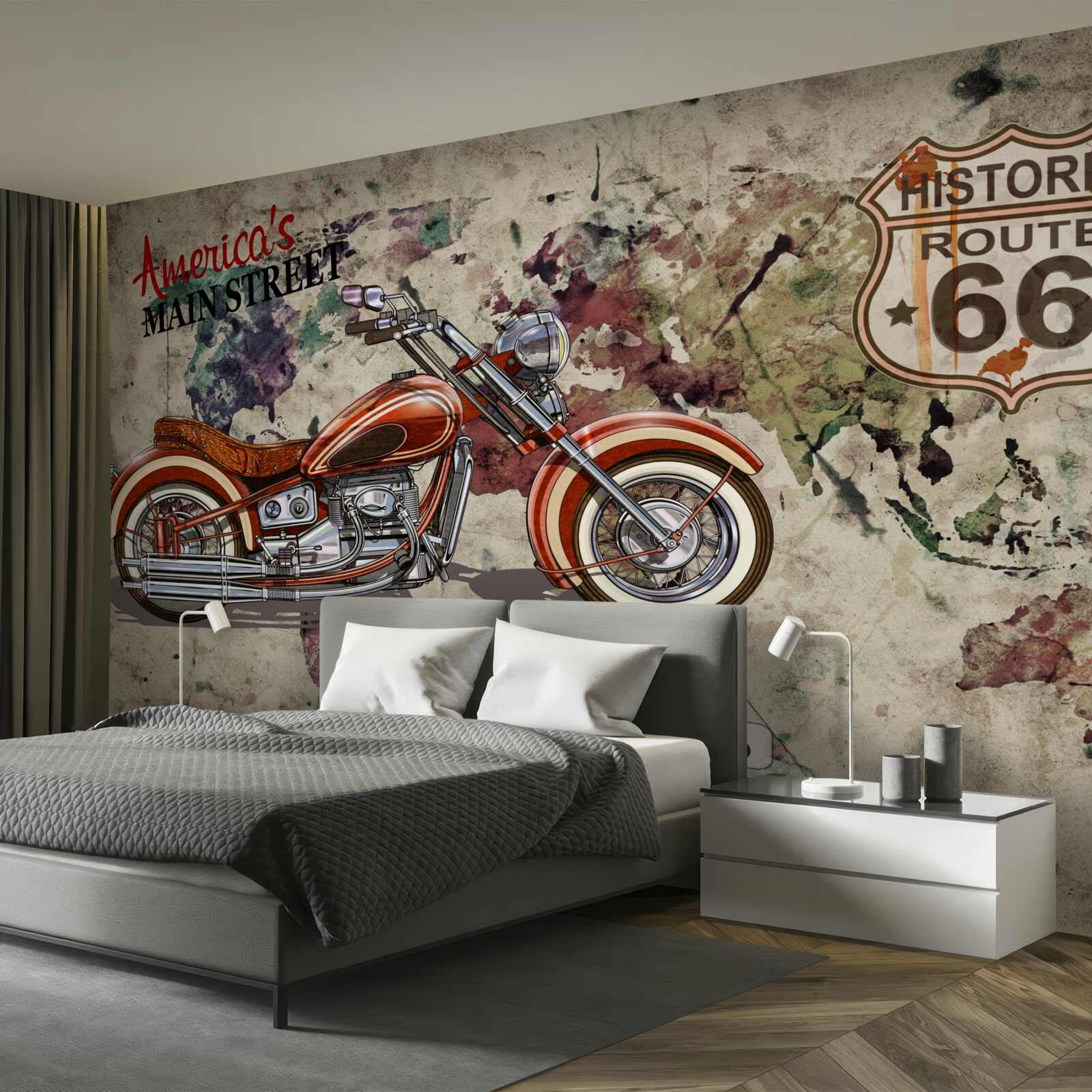 Papier peint moto rouge sur le mur