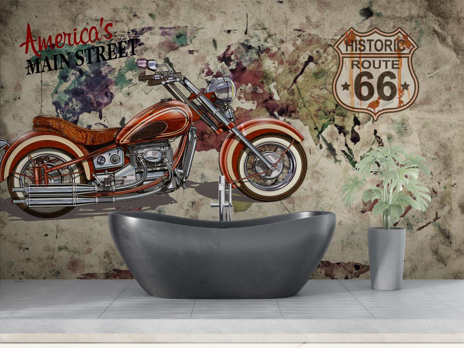 Papier peint moto rouge sur le mur