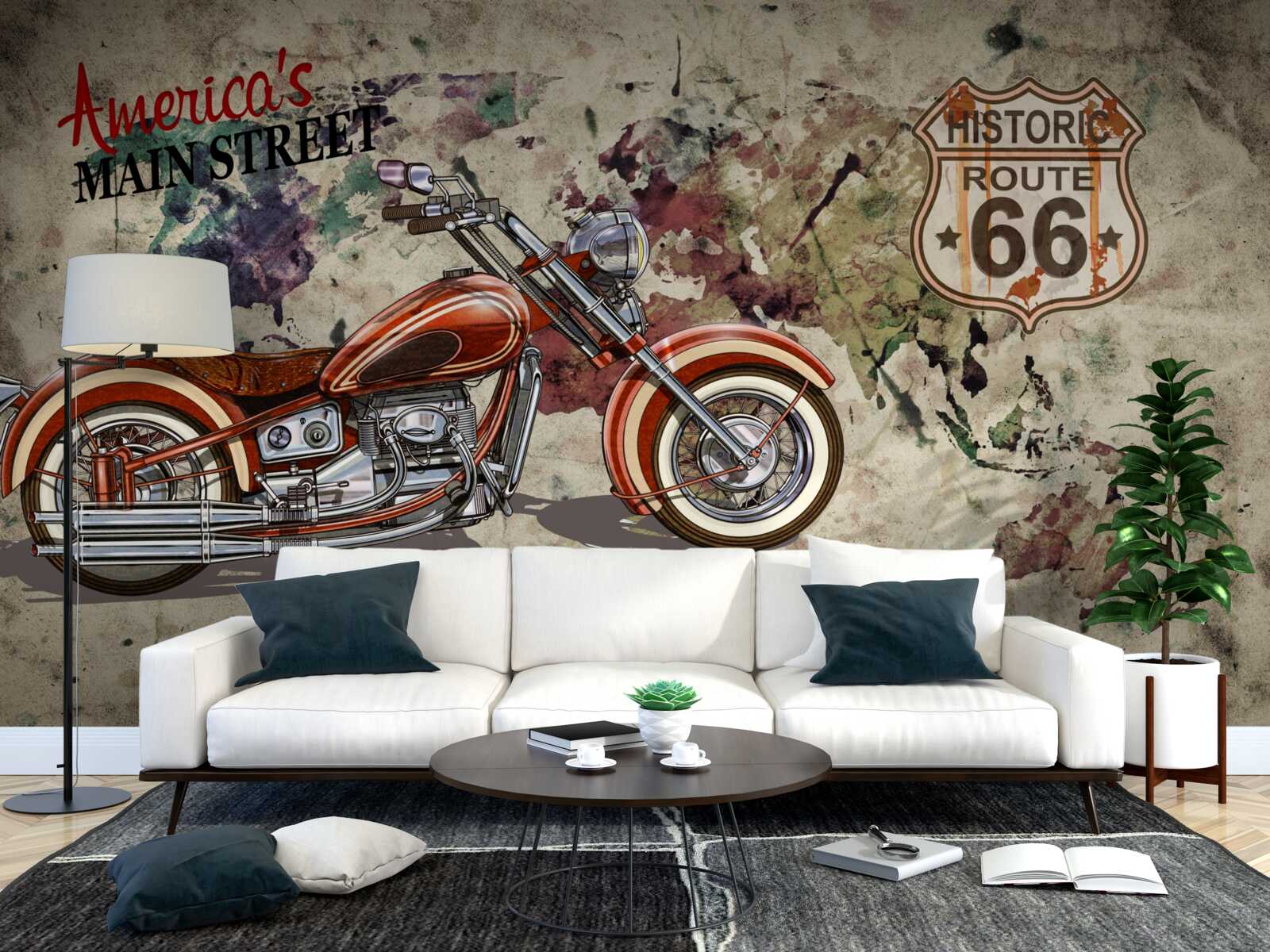 Papier peint moto rouge sur le mur