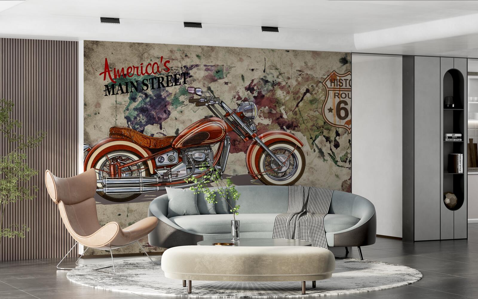 Papier peint moto rouge sur le mur