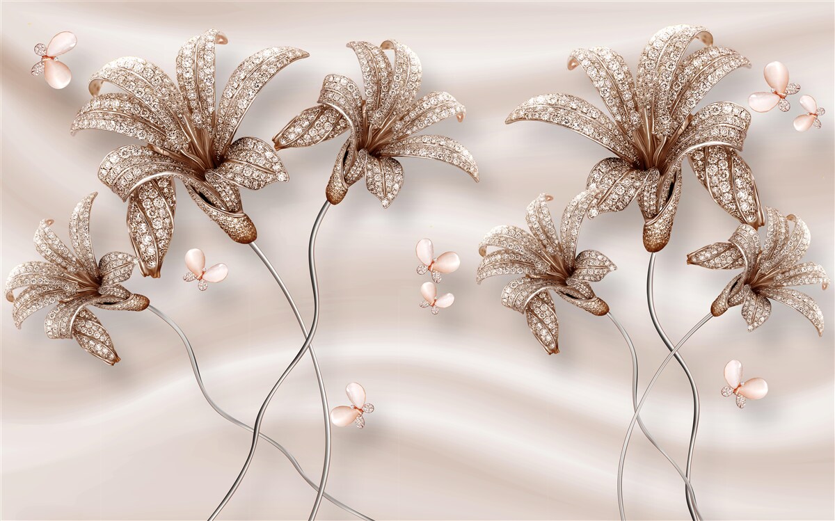 Papier peint fleurs de lys élégantes sur toile de soie