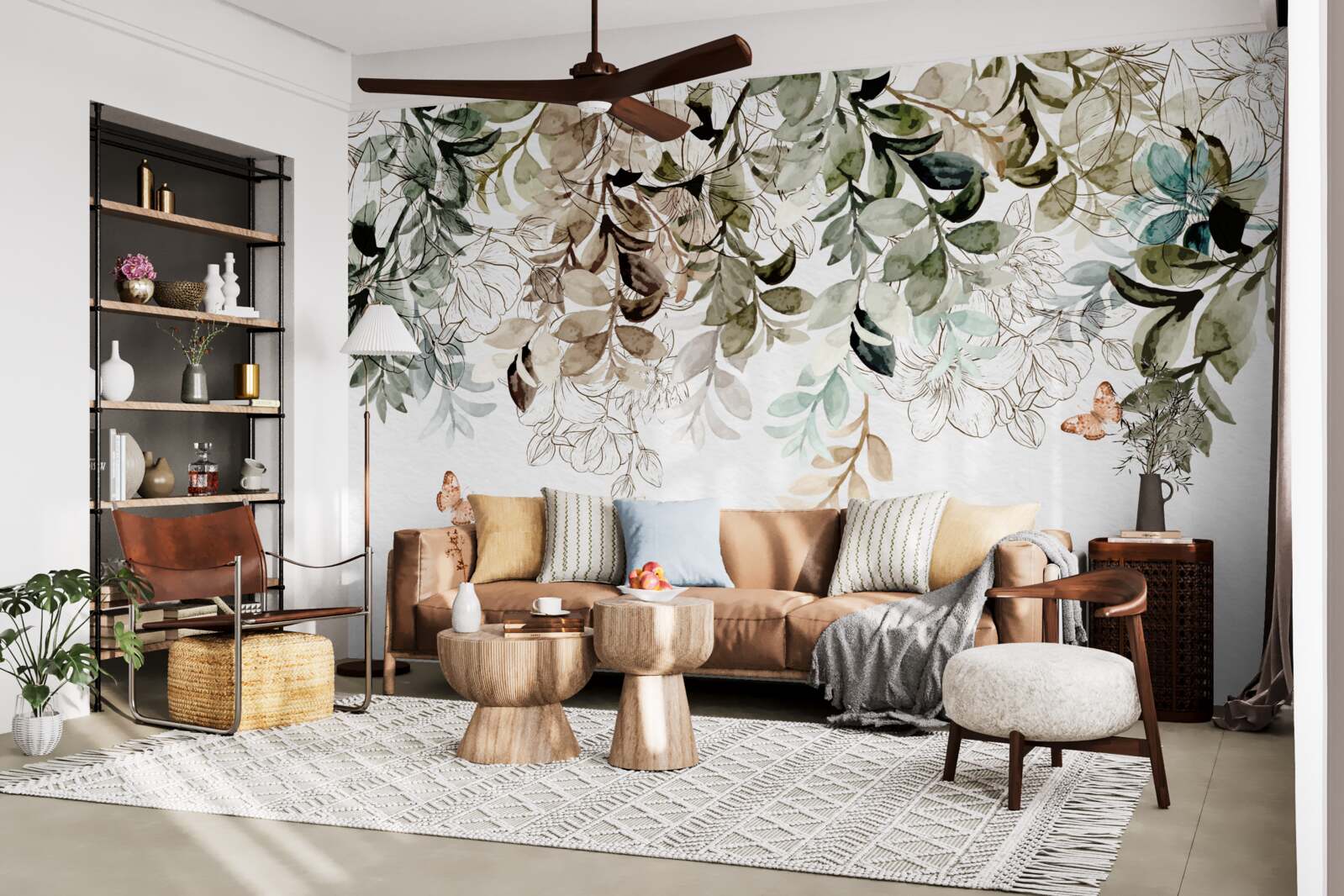 Papier peint les papillons volent sous la couverture dense des feuilles