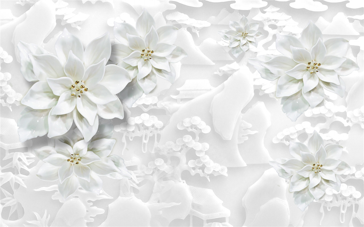 Papier peint lotus blancs sur fond blanc