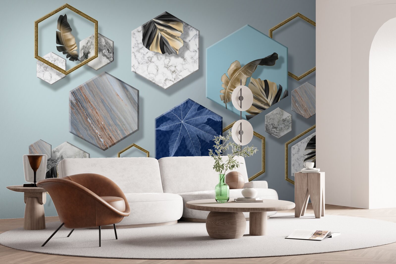 Papier peint des hexagones avec des contenus différents