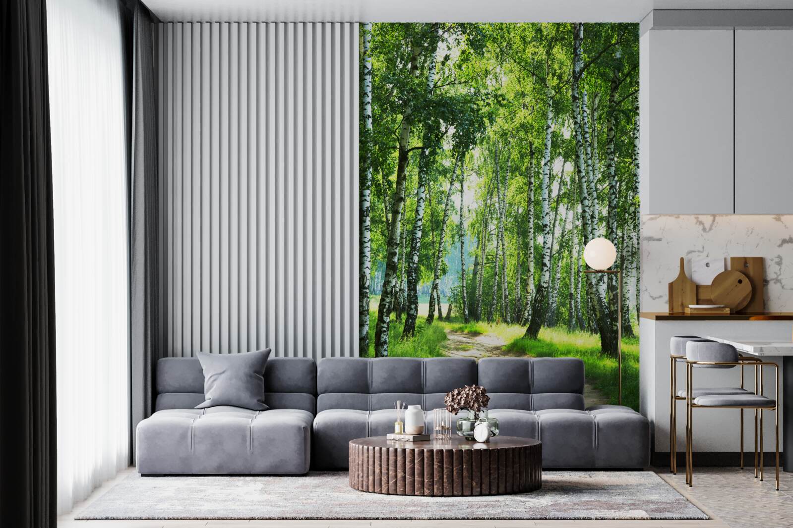 Papier peint forêt de bouleaux