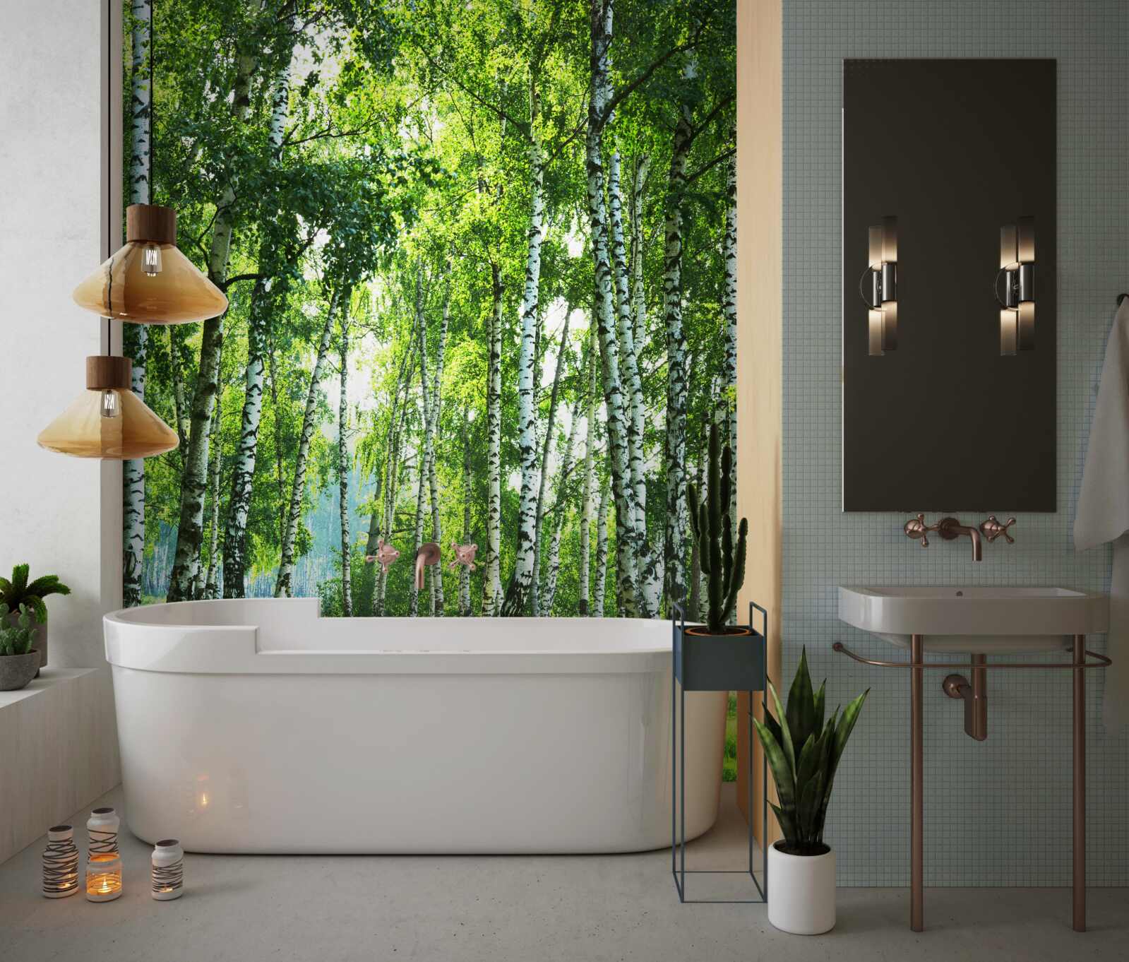Papier peint forêt de bouleaux