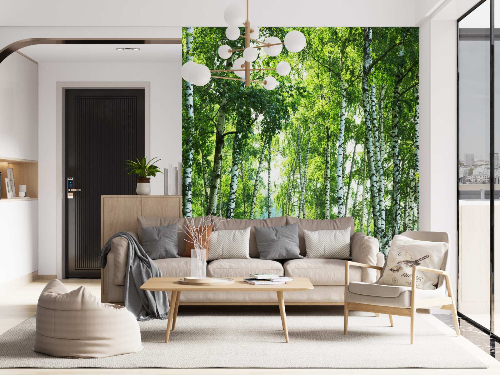 Papier peint forêt de bouleaux
