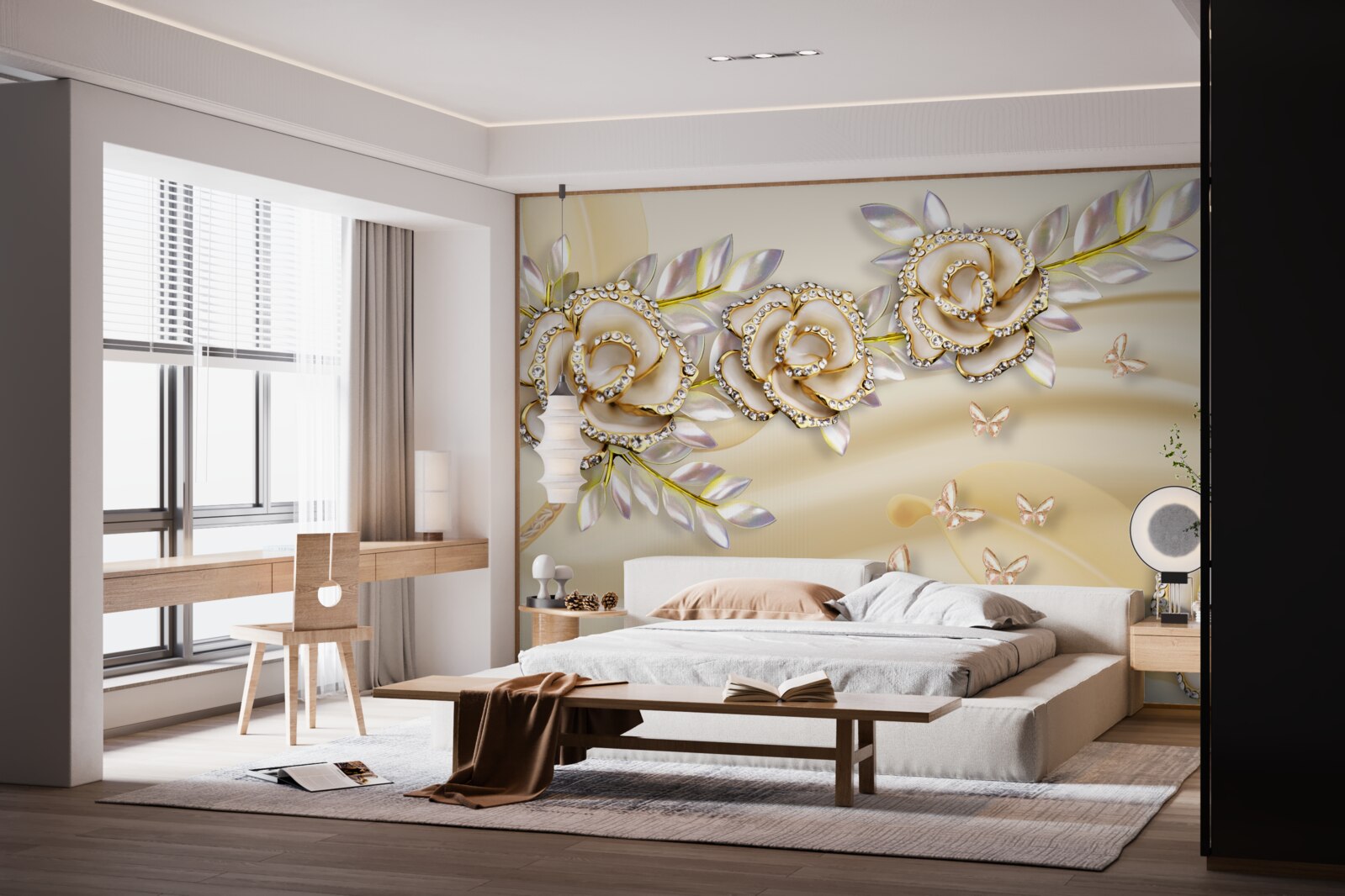Papier peint branche de fleur d'or