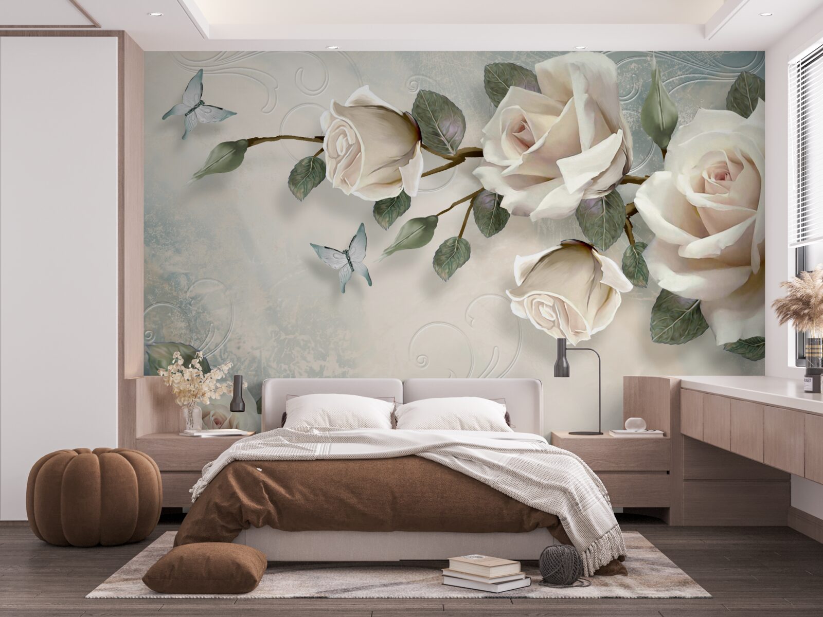Papier peint de grandes roses sont accrochées au mur