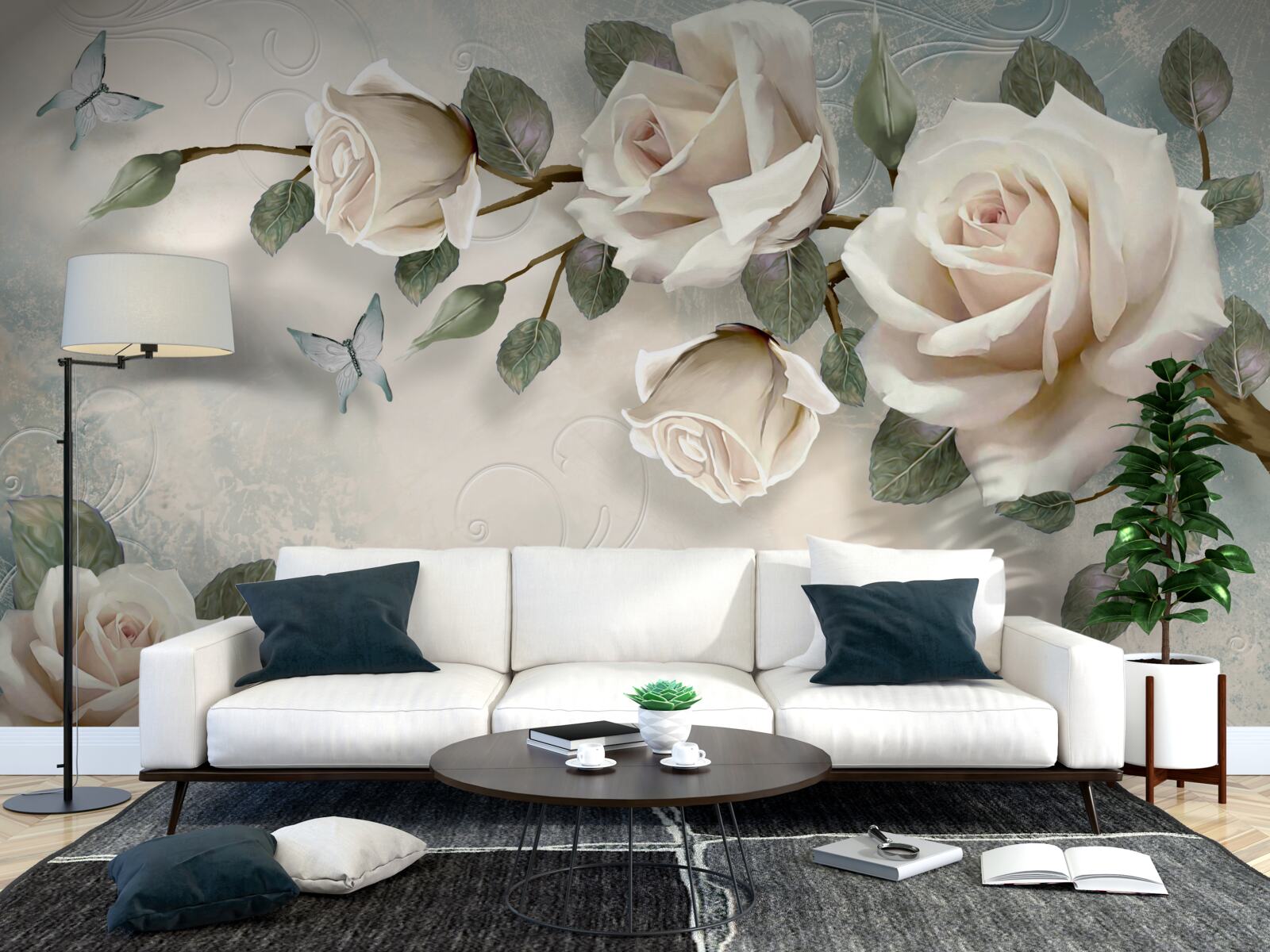 Papier peint de grandes roses sont accrochées au mur