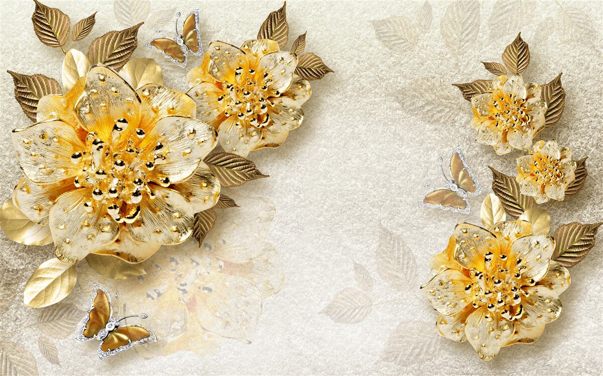 Papier peint fleurs en or en 3d