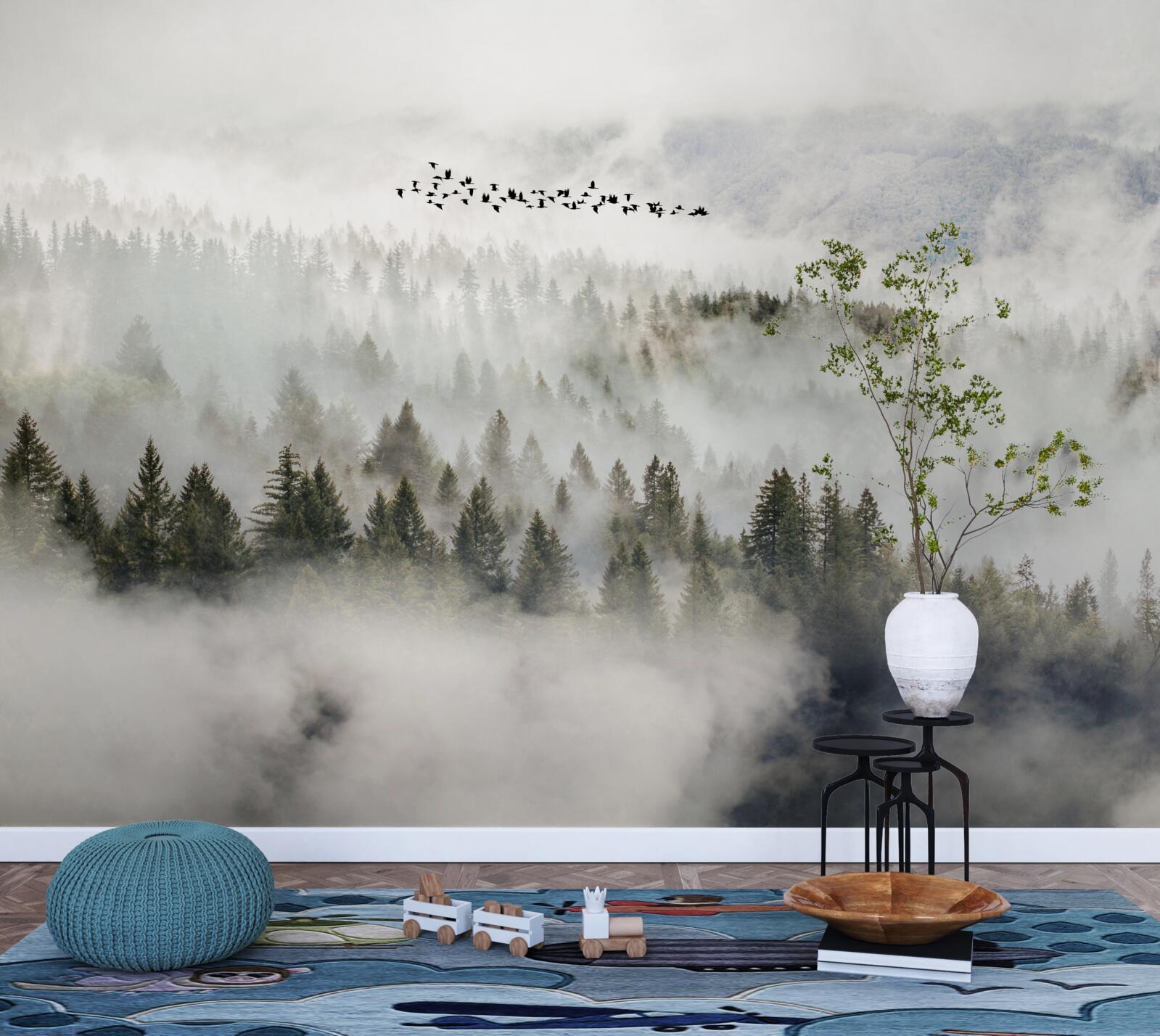 Papier peint montagnes enveloppées de brume