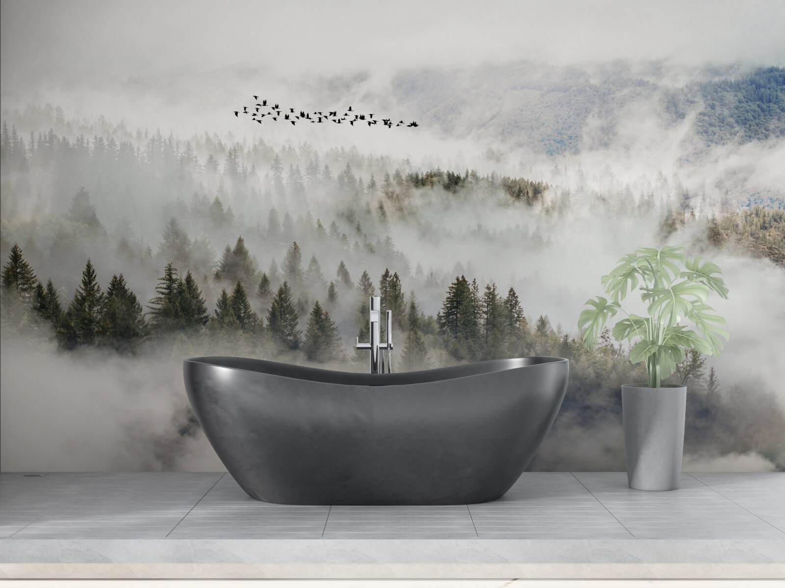 Papier peint montagnes enveloppées de brume